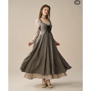 Linennaive Cottagecore Laceup Alisa Dress XS Gray Milkmaid Maxi Sleeveless NWT